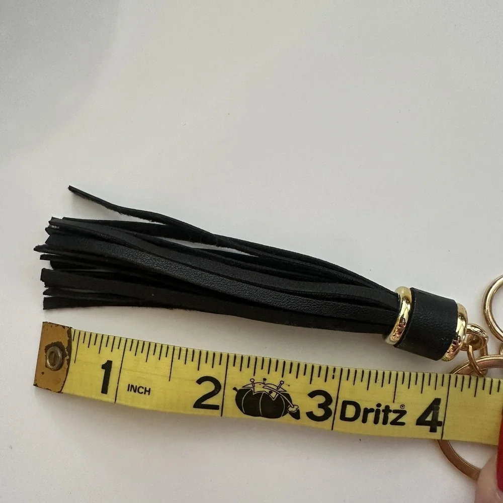 #1 Dad Black Tassel Metal Keychain Carabiner Clip Key Ring Gold Tone Father Gift